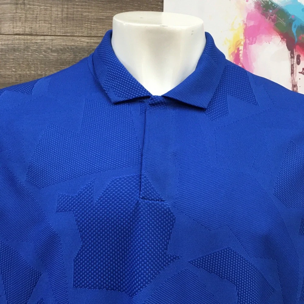 Nike Tiger Woods TW Dri-FIT Golf Polo Shirt Mens XXL Blue Geometric Standard Fit